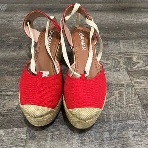 Red Espadrille Wedge Sandals